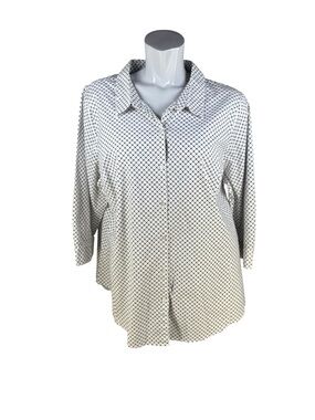Covington Woman White Button-Front Shirt with Black Diamond Grid 3/4 Sleeves 2X
